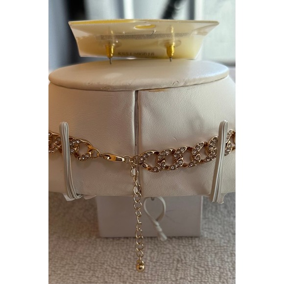 NWT, Jennifer & CO. Women’s Gold & Crystal Earring & Necklace Set, Reversible. - Picture 5 of 14
